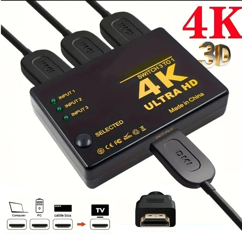 Travel Accessories Uk - Hdmi-compatível com switcher 4k 3 em